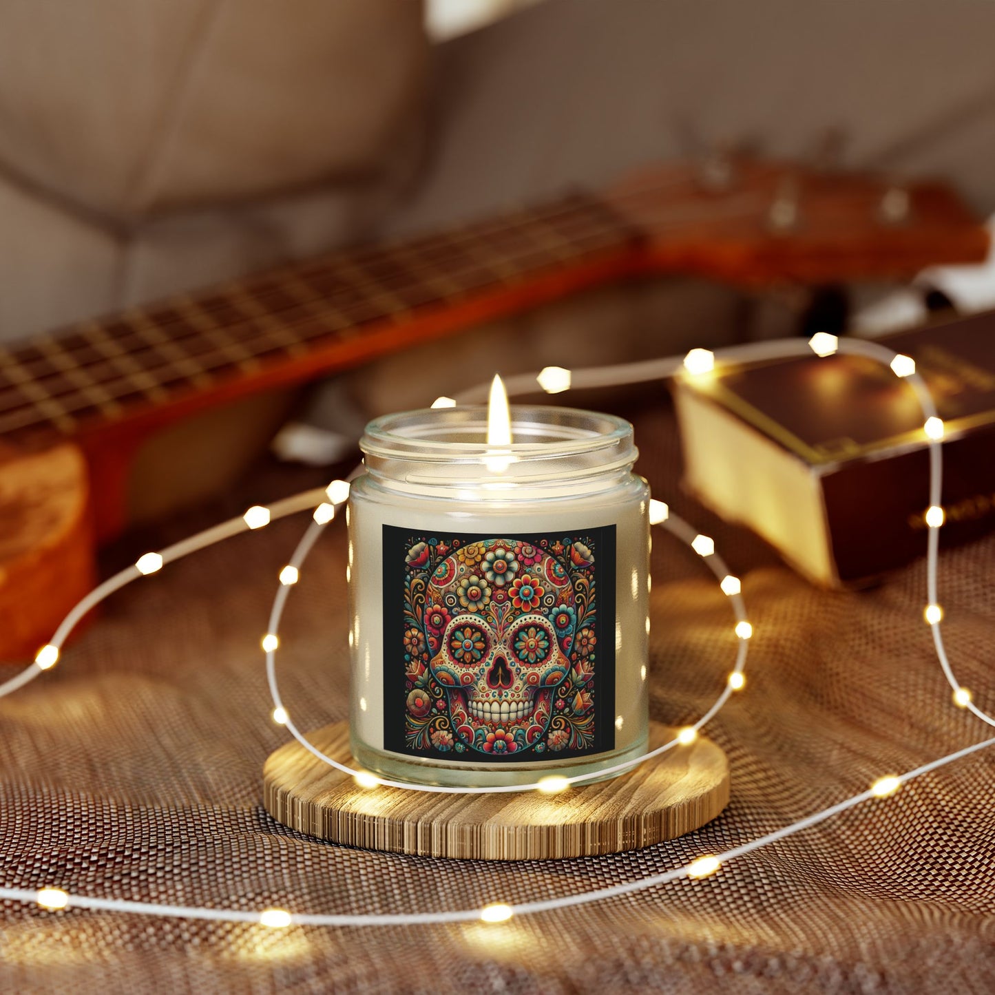 Floral Skull Design- Coconut Apricot Wax Candle  (4oz & 9oz)