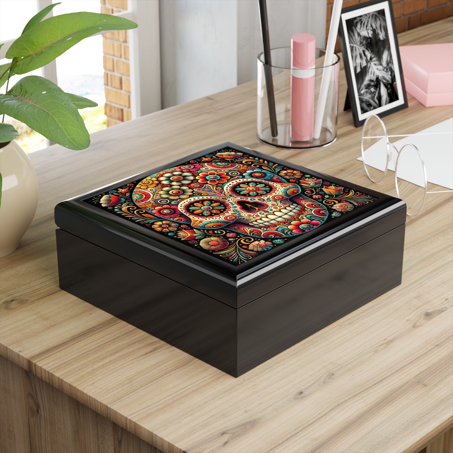 Colorful Sugar Skull Jewelry Box - Elegant Keepsake Organizer