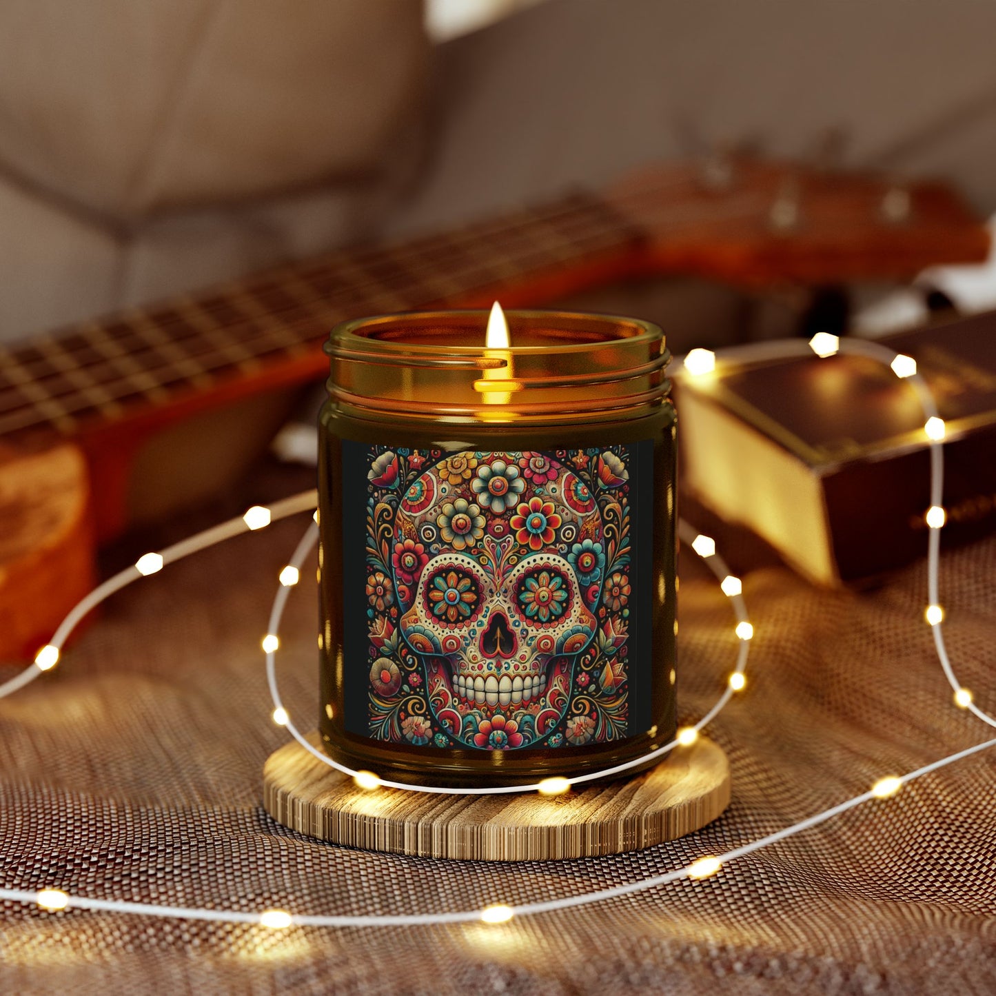 Floral Skull Design- Coconut Apricot Wax Candle  (4oz & 9oz)