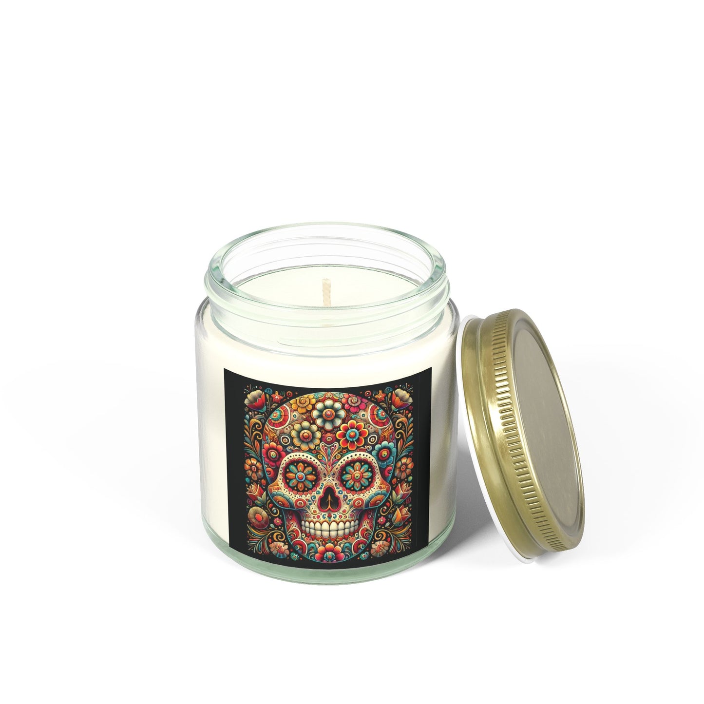 Floral Skull Design- Coconut Apricot Wax Candle  (4oz & 9oz)