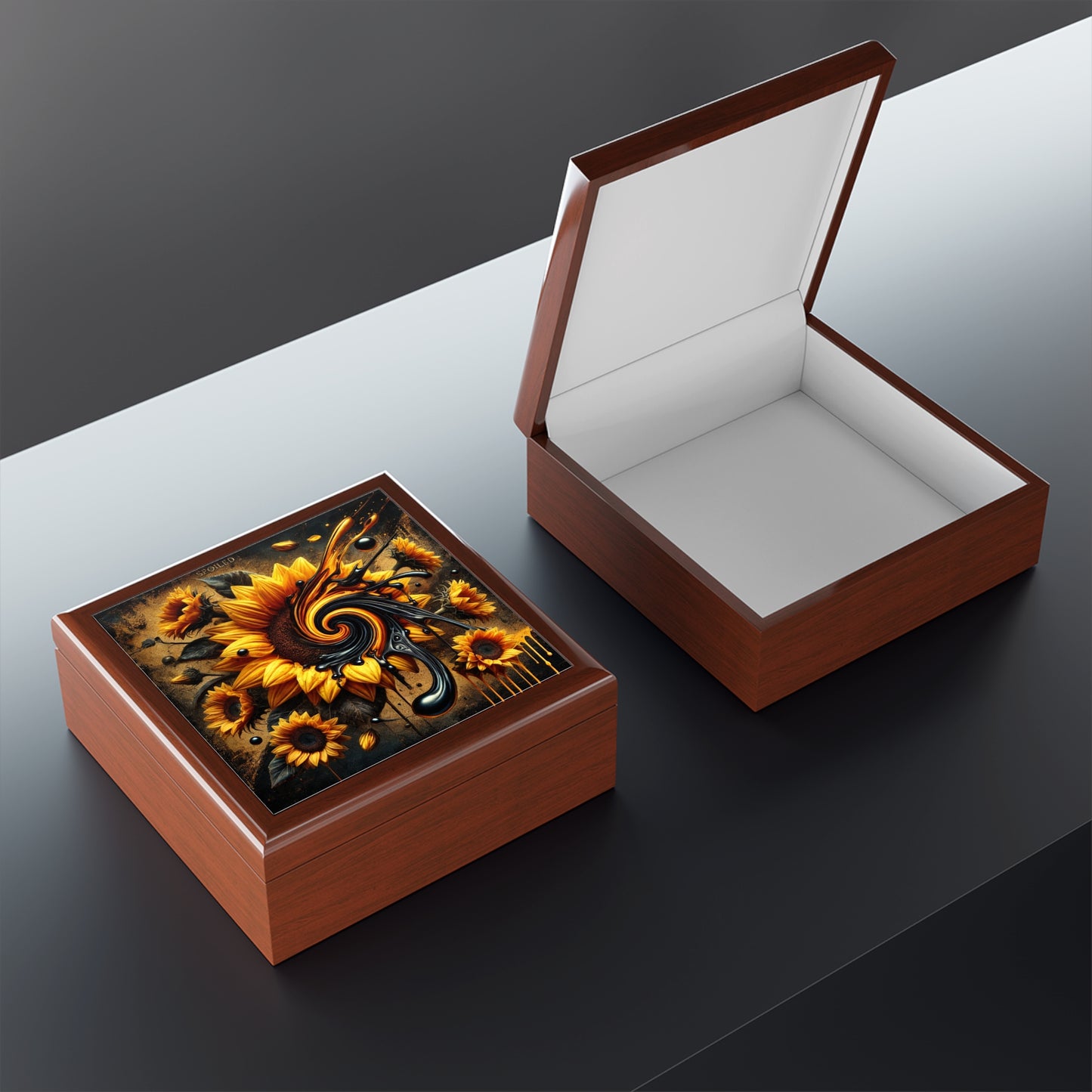 Sunflower Artwork Jewelry Box - Elegant Storage for Treasures