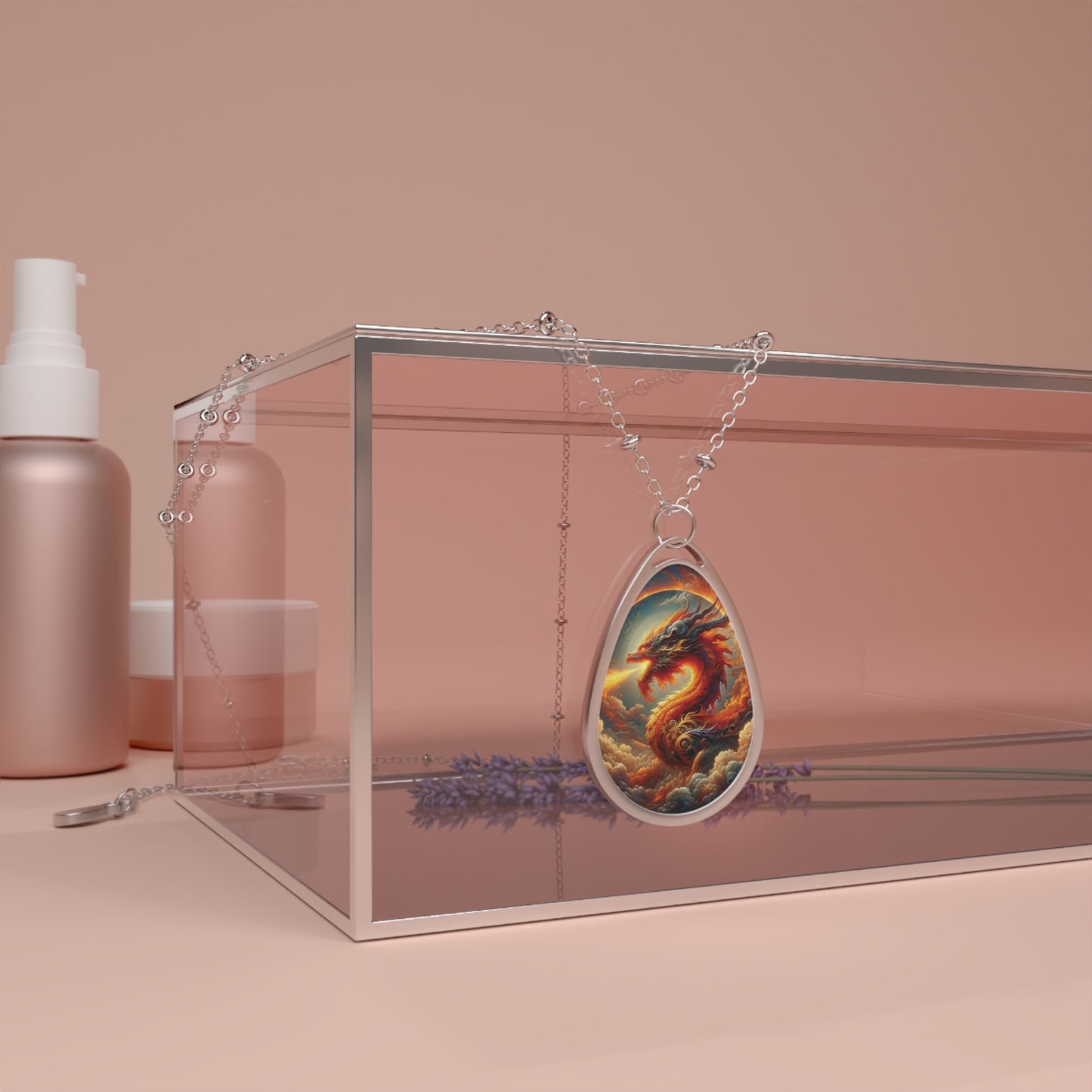 Dragon Themed Oval Necklace - Mystical Jewelry for Fantasy Lovers