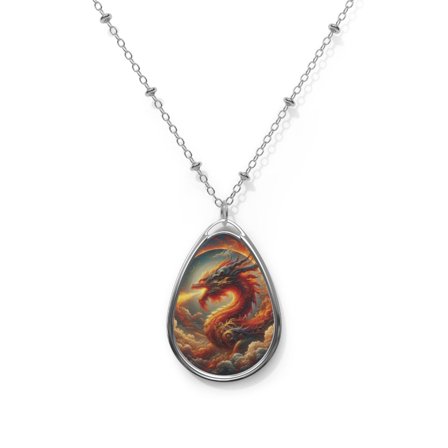 Dragon Themed Oval Necklace - Mystical Jewelry for Fantasy Lovers