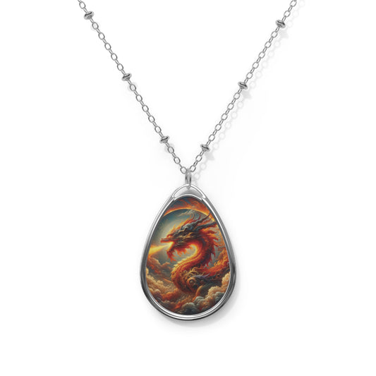 Dragon Themed Oval Necklace - Mystical Jewelry for Fantasy Lovers