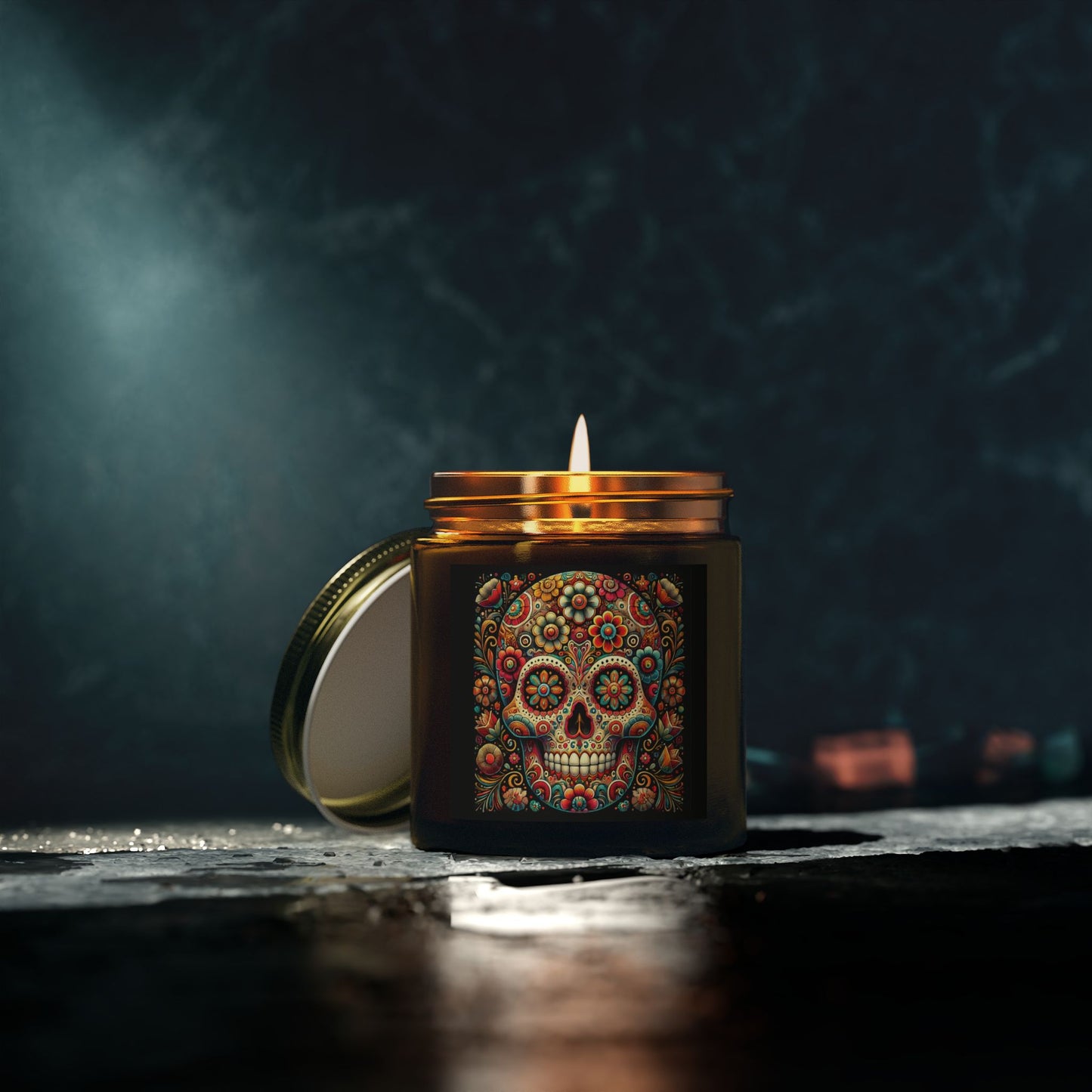Floral Skull Design- Coconut Apricot Wax Candle  (4oz & 9oz)