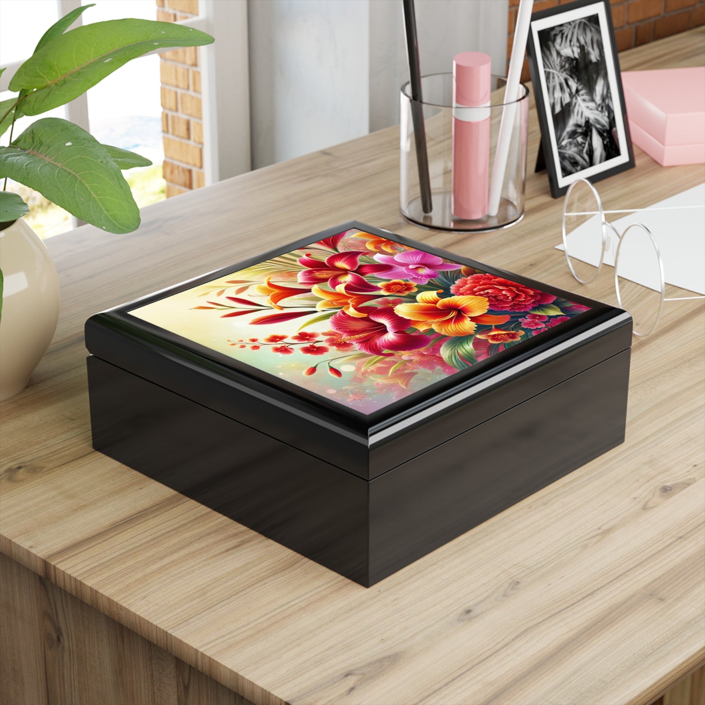 Elegant Floral Jewelry Box - Vibrant Storage for Accessories