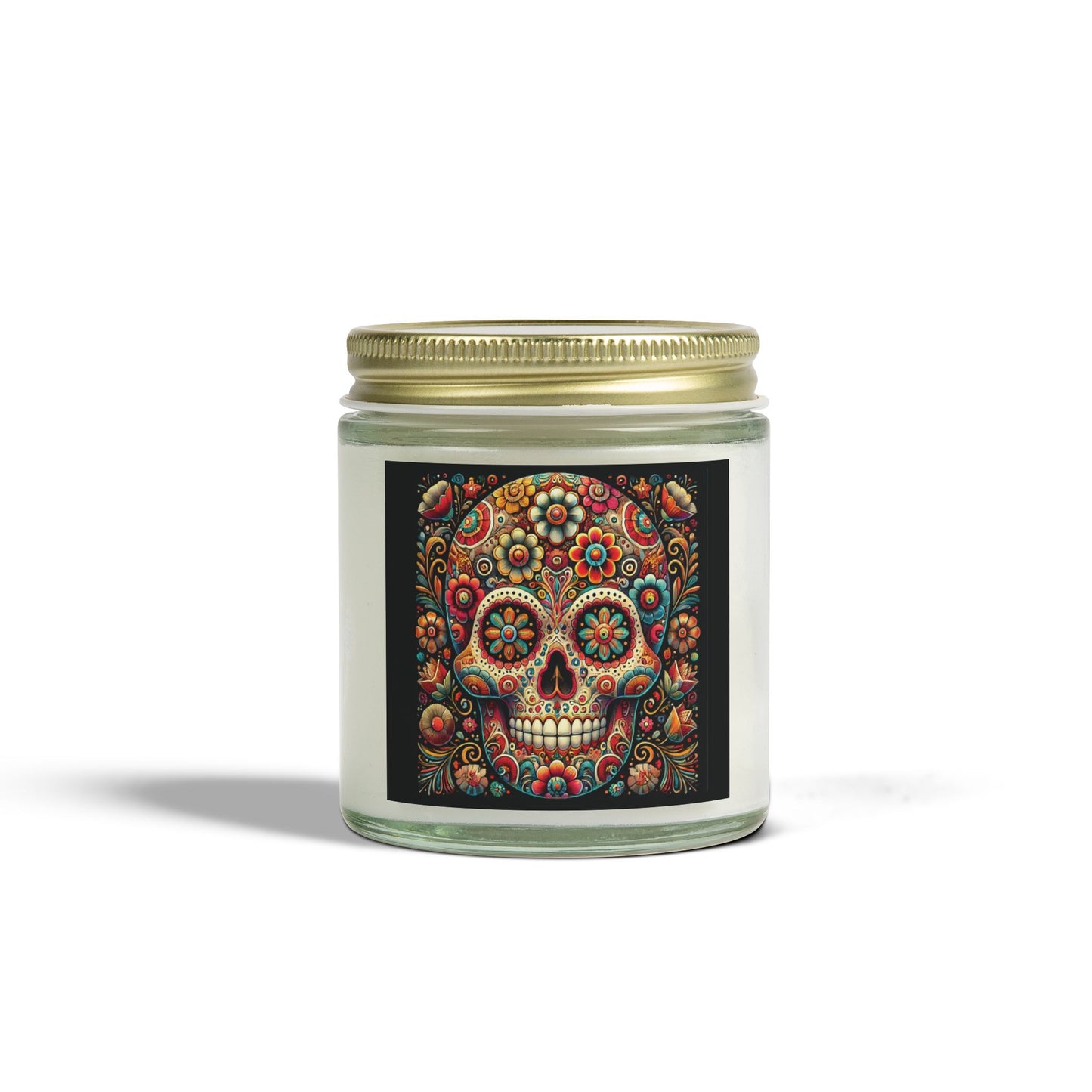 Floral Skull Design- Coconut Apricot Wax Candle  (4oz & 9oz)
