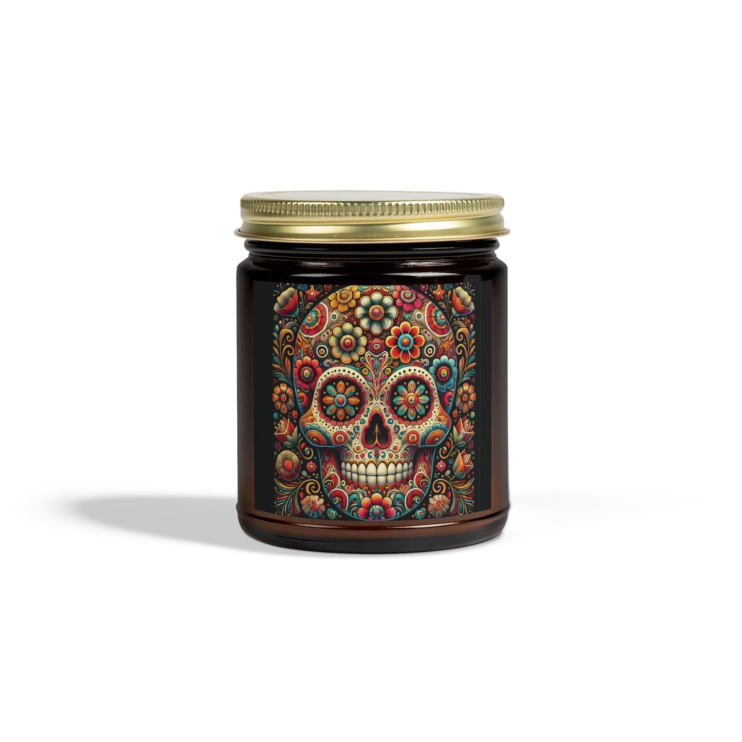 Floral Skull Design- Coconut Apricot Wax Candle  (4oz & 9oz)