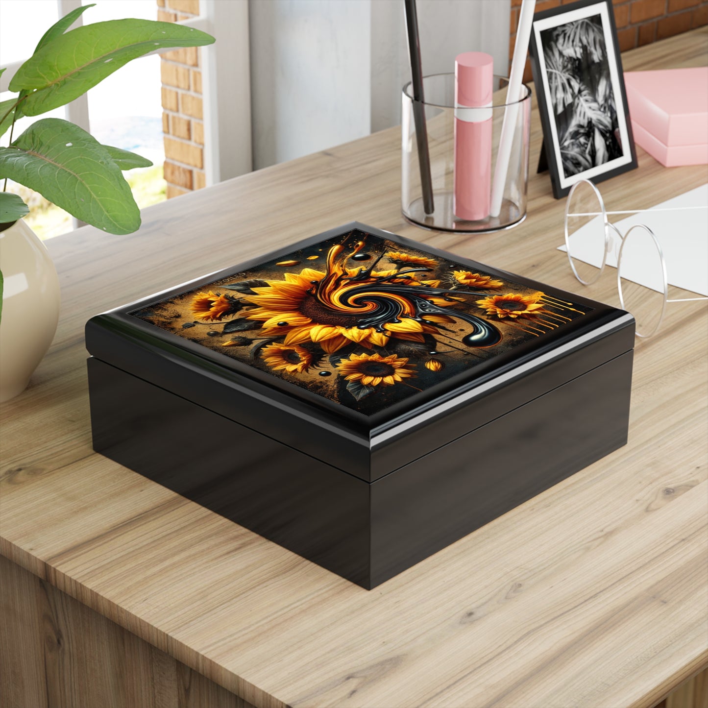 Sunflower Artwork Jewelry Box - Elegant Storage for Treasures
