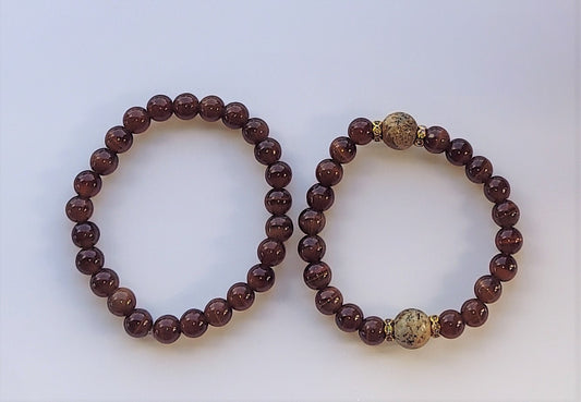 Brown Tiger Eye Quartz Beaded Bracelet (2pc)
