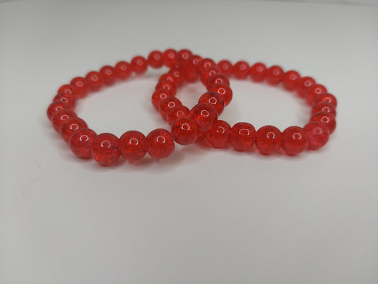 Red sparkle crackle glass beaded bracelet (1pc)