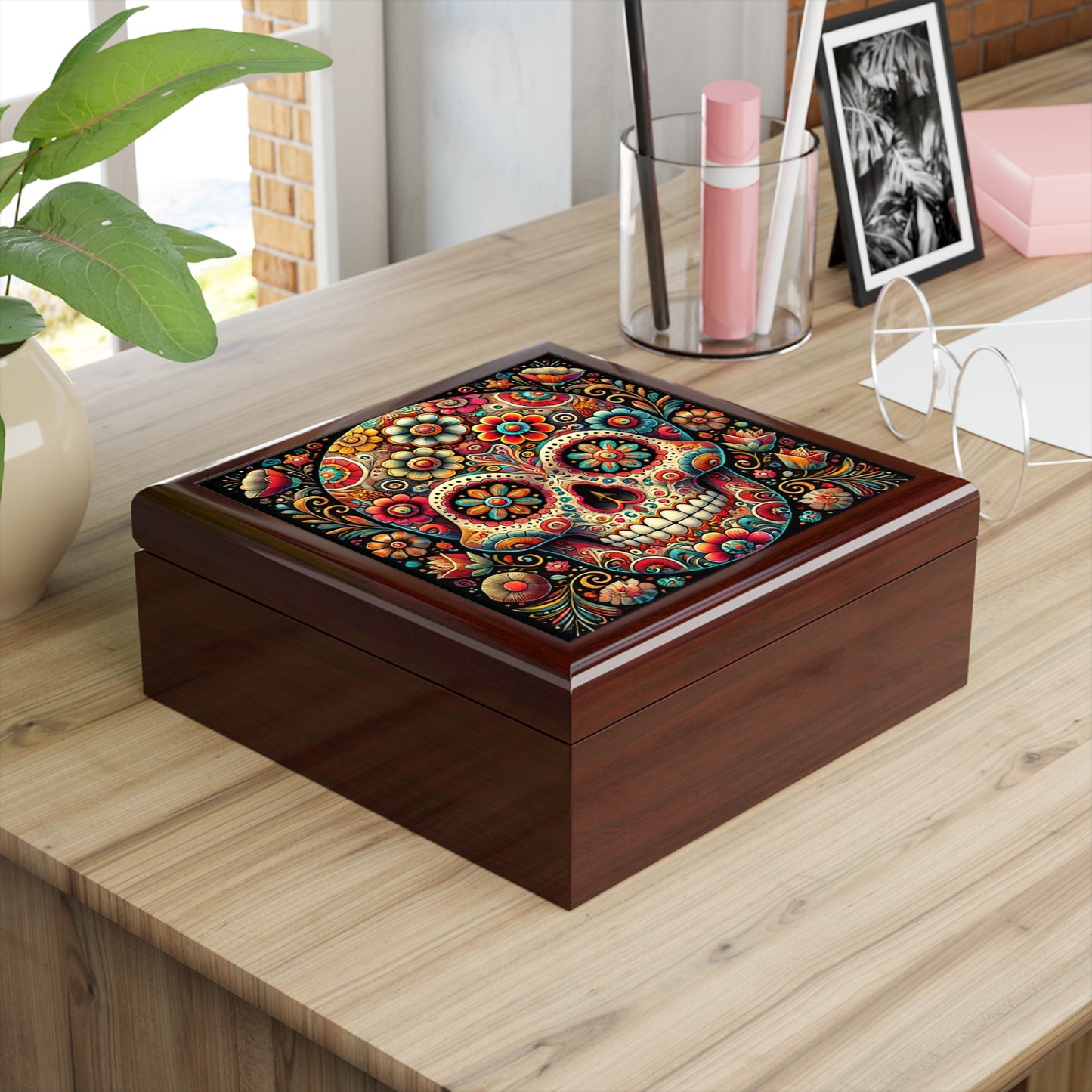 Colorful Sugar Skull Jewelry Box - Elegant Keepsake Organizer