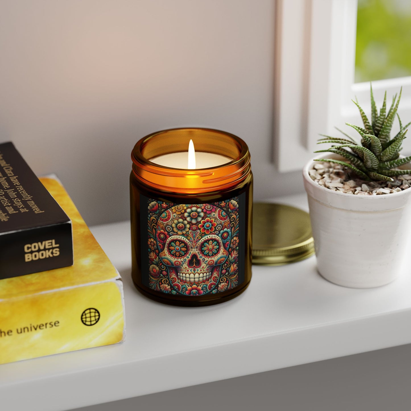 Floral Skull Design- Coconut Apricot Wax Candle  (4oz & 9oz)