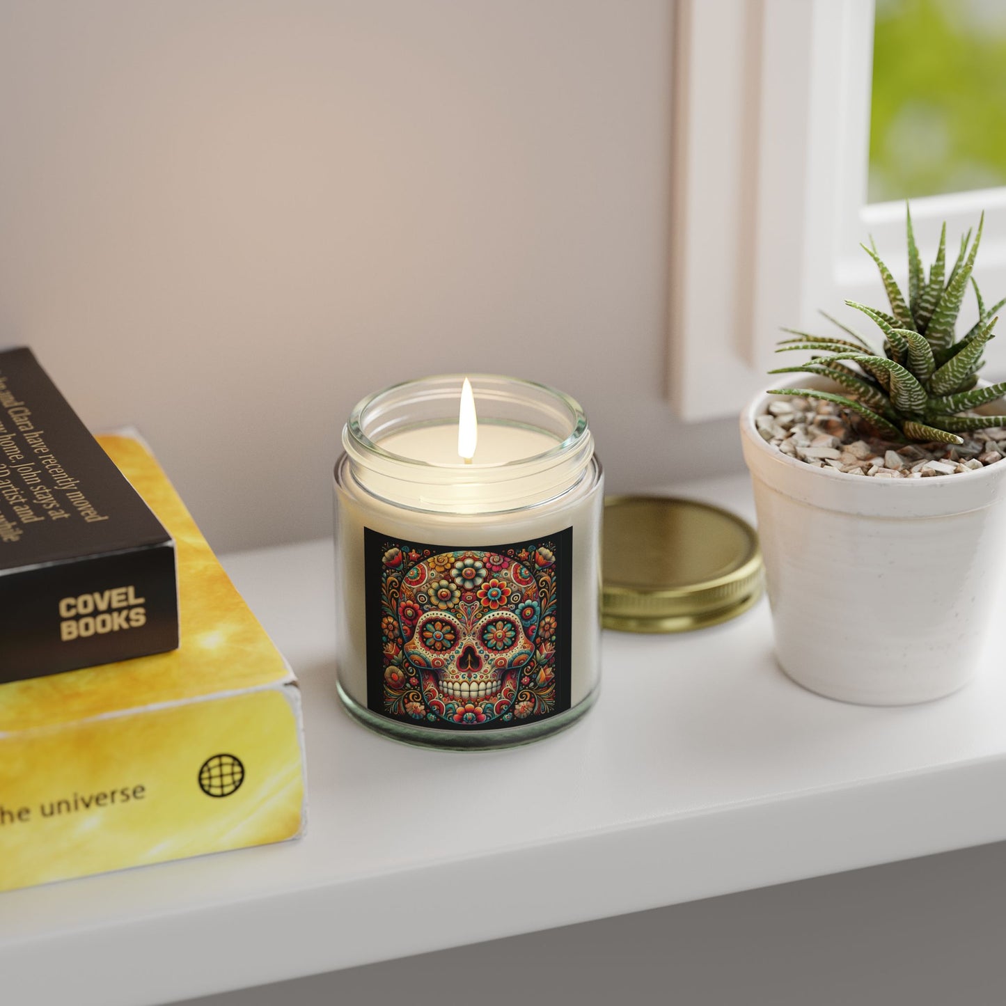 Floral Skull Design- Coconut Apricot Wax Candle  (4oz & 9oz)
