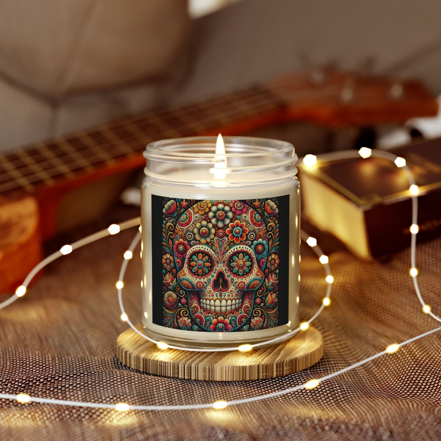 Floral Skull Design- Coconut Apricot Wax Candle  (4oz & 9oz)