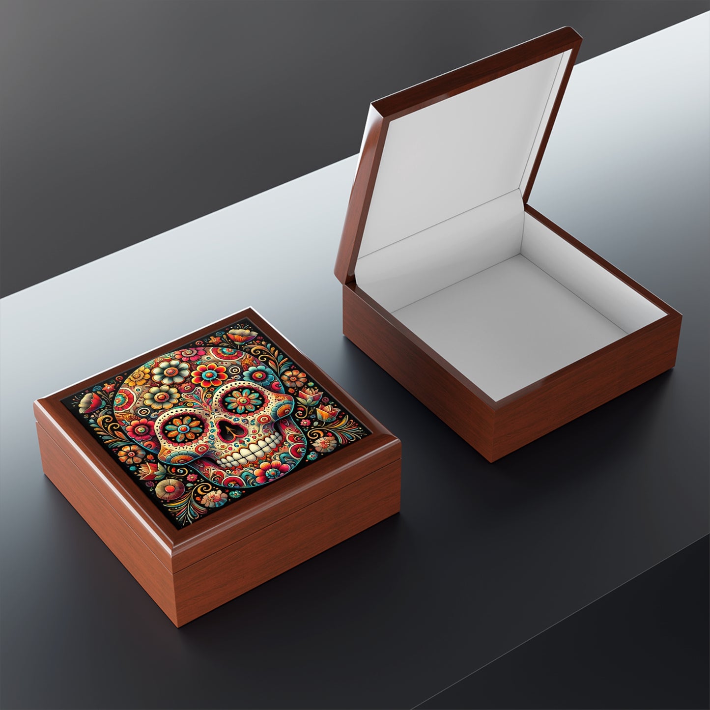 Colorful Sugar Skull Jewelry Box - Elegant Keepsake Organizer