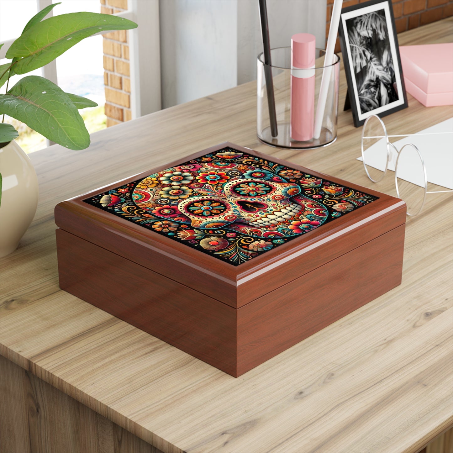Colorful Sugar Skull Jewelry Box - Elegant Keepsake Organizer