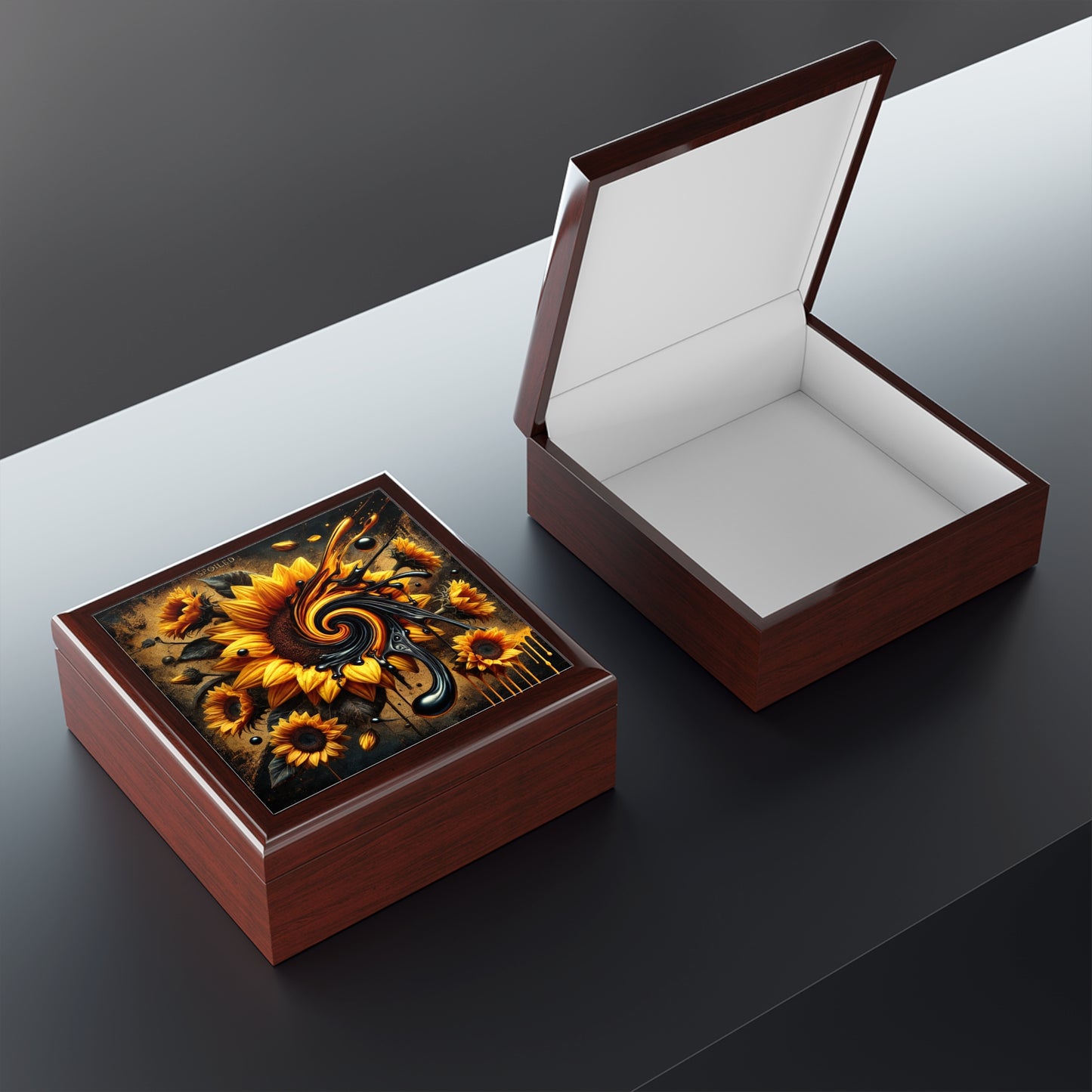 Sunflower Artwork Jewelry Box - Elegant Storage for Treasures