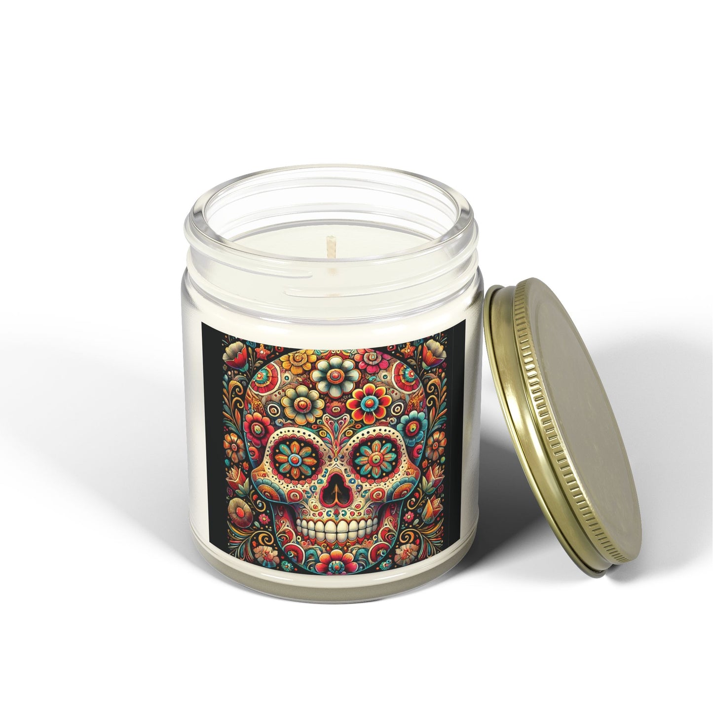 Floral Skull Design- Coconut Apricot Wax Candle  (4oz & 9oz)