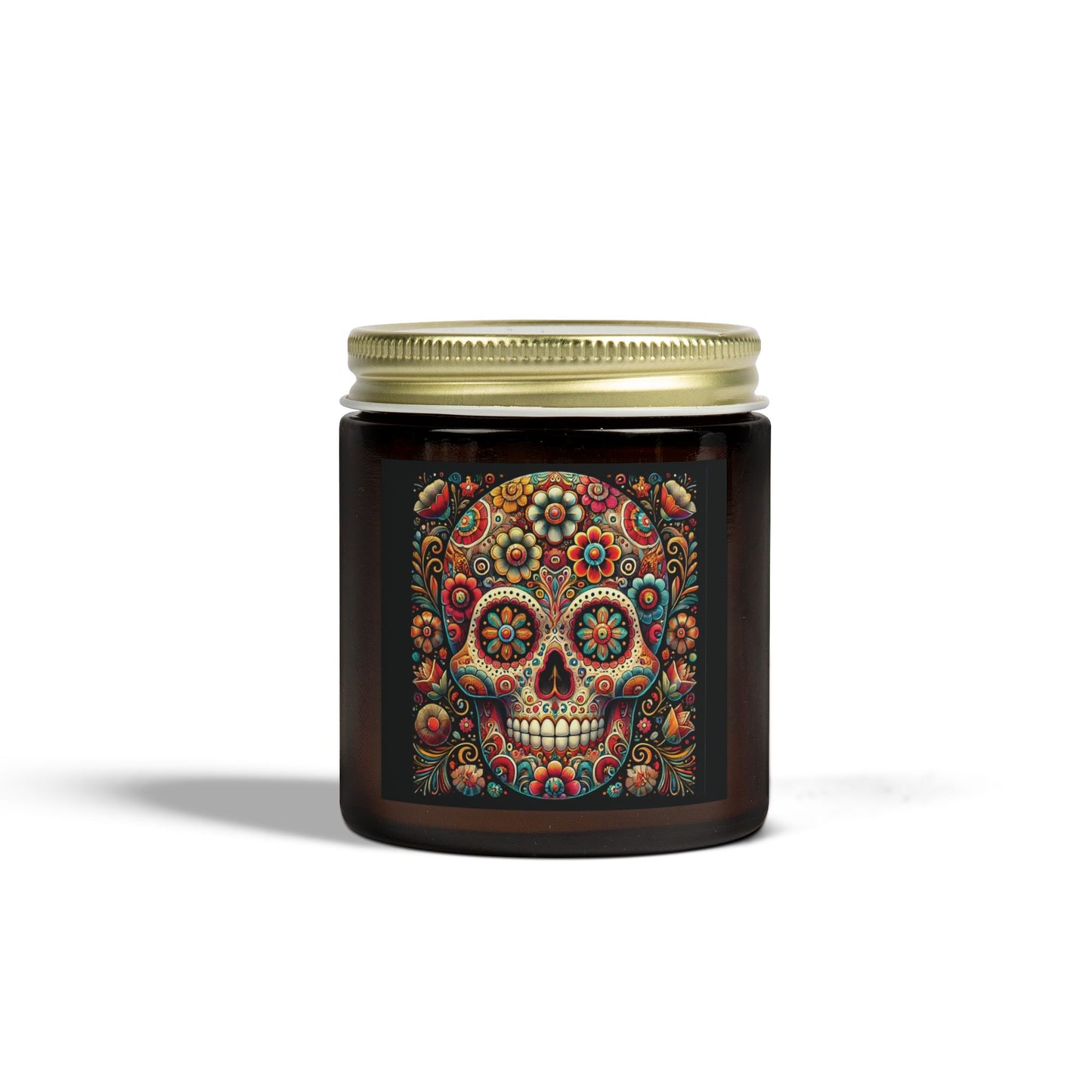 Floral Skull Design- Coconut Apricot Wax Candle  (4oz & 9oz)