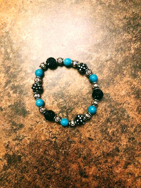 Turquoise ,Black and Silver Beaded Bracelet
