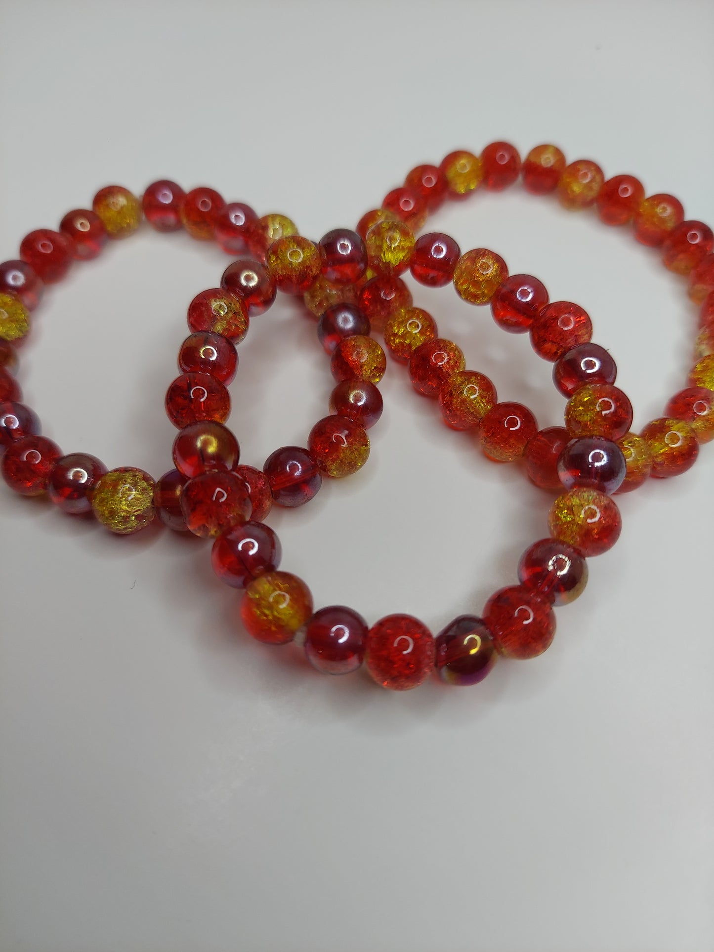 Red and Gold Crackle Glass Beaded Bracelet (1pc)