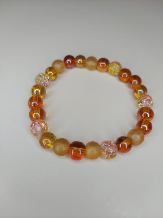 Orange Crackle Glass Beaded Bracelet