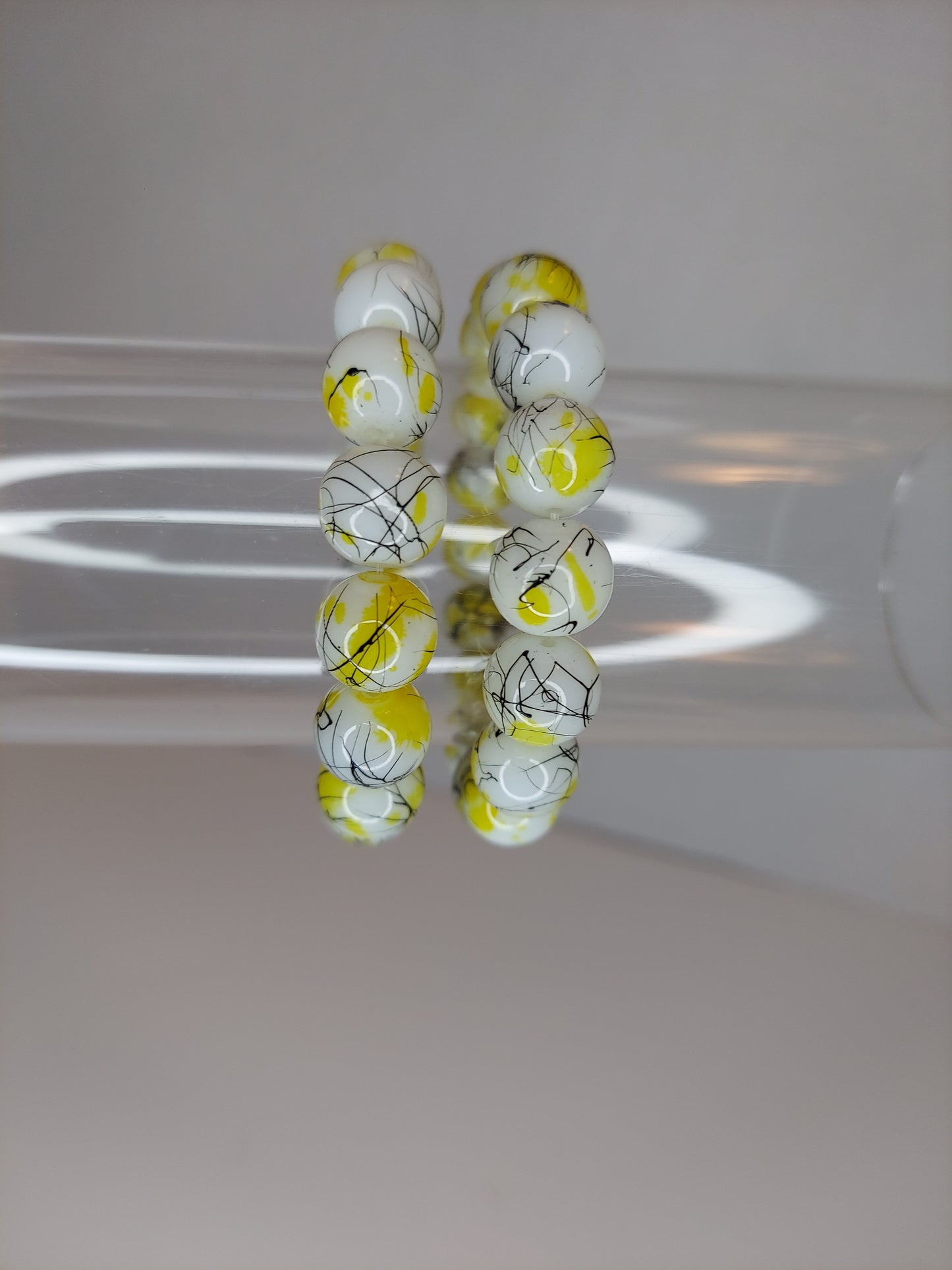 Yellow and White 12mm Beaded Bracelet