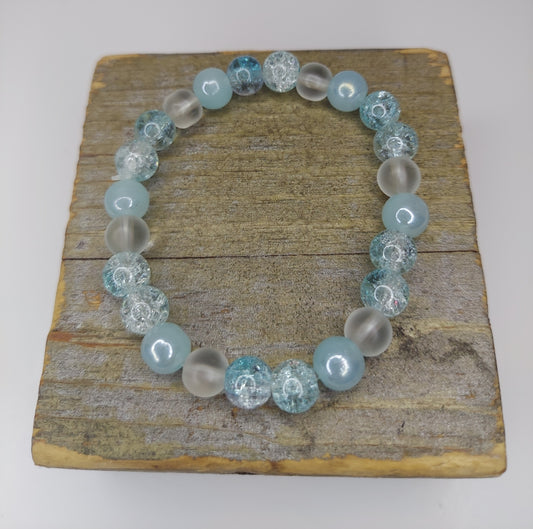Light Blue Crackle Glass Beaded Bracelet