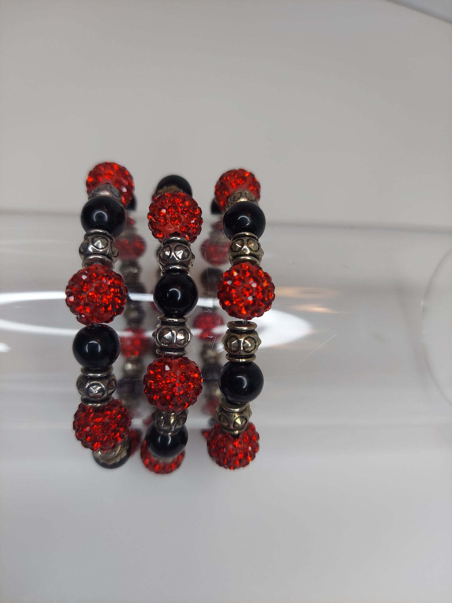 Red, Black and Metal Beaded Bracelet (1pc)