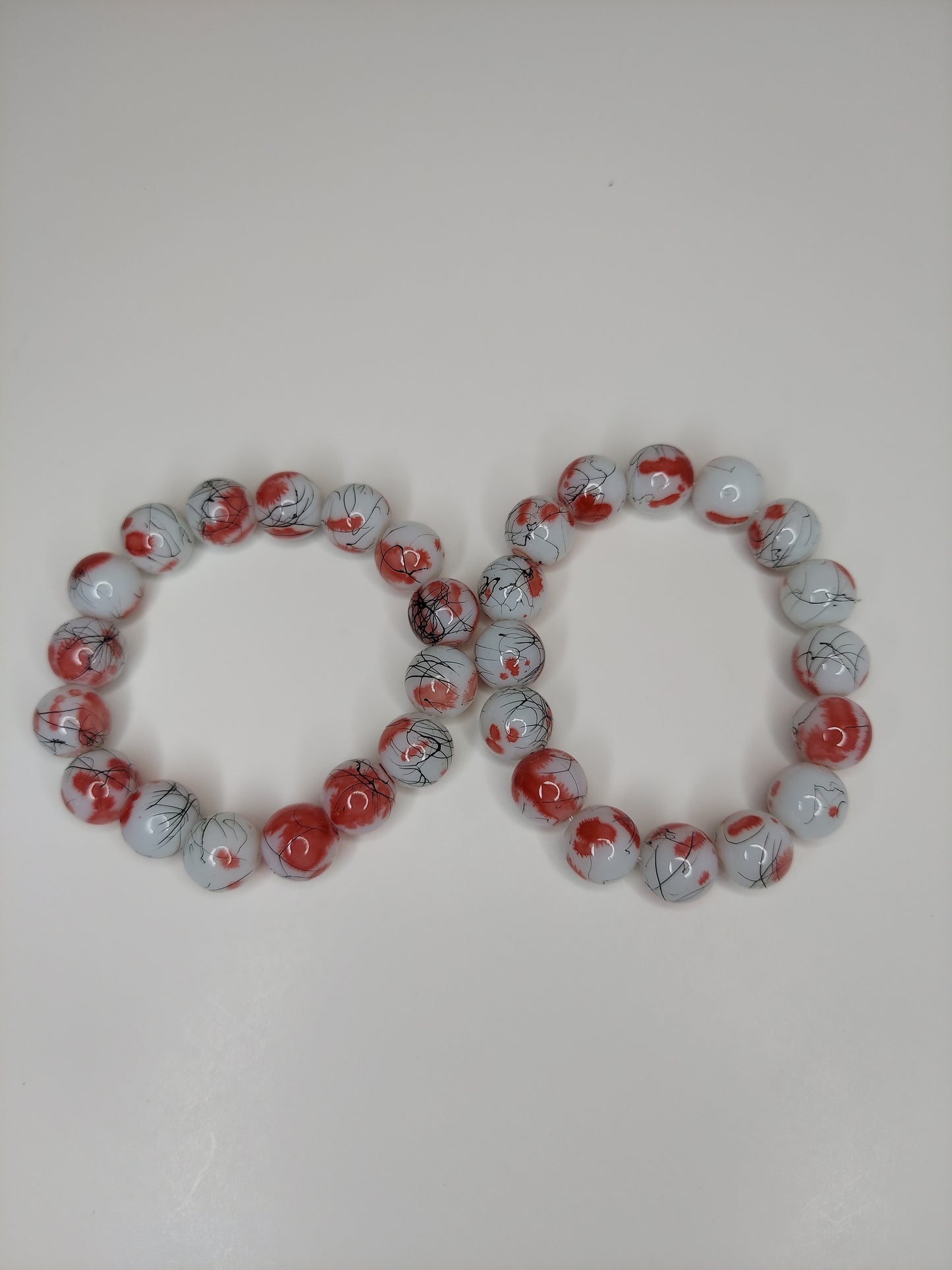 Red and White 12mm Beaded Bracelet (1pc)