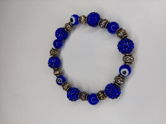 Blue and Metal Evil Eye Beaded Bracelet