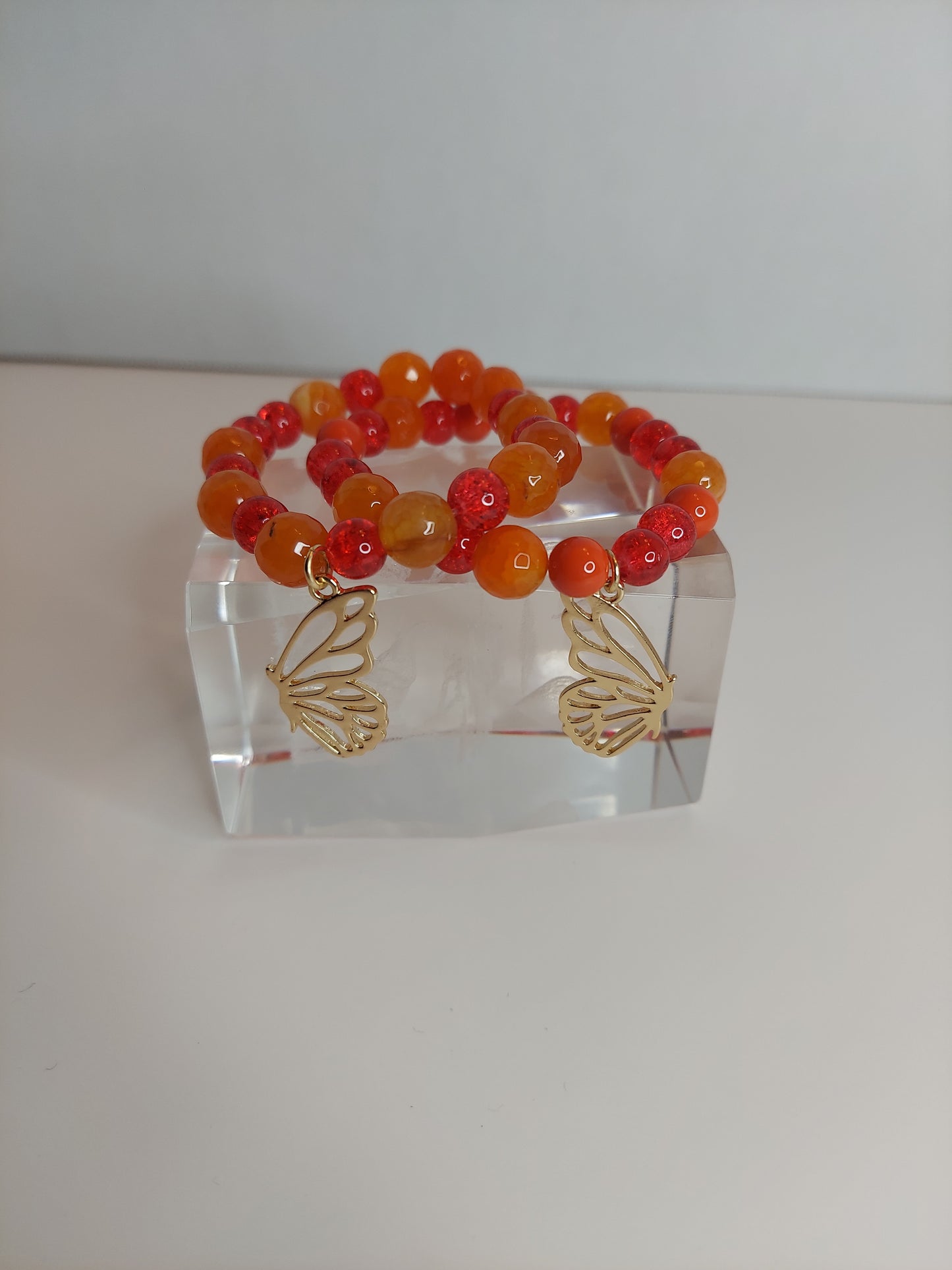 Orange Beaded Bracelet with Butterfly Charm