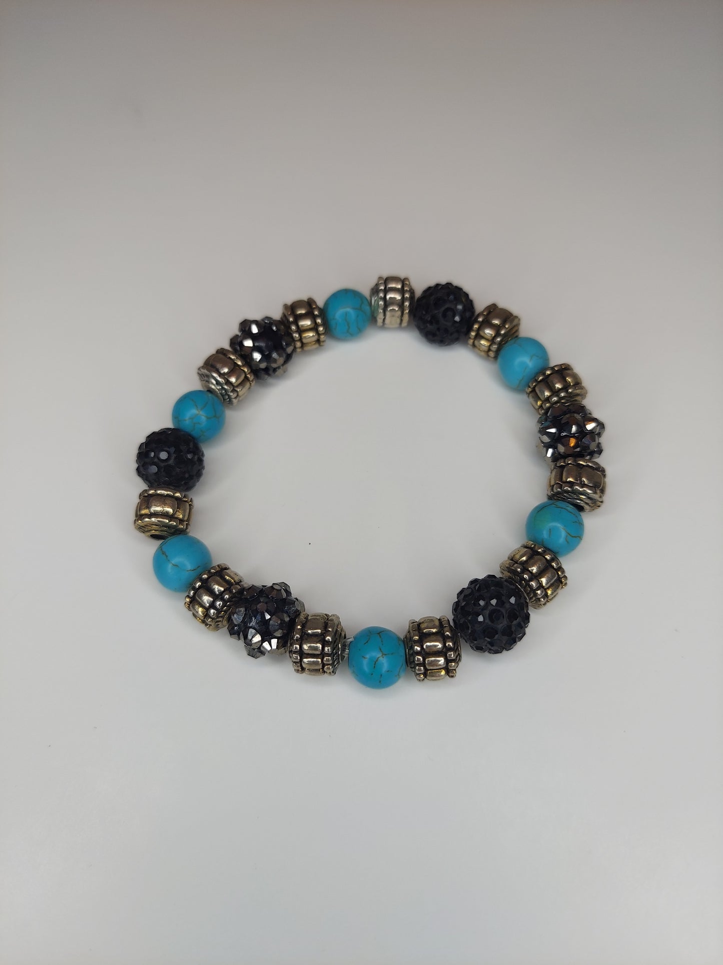 Turquoise Black Sterling Silver Beaded Bracelet