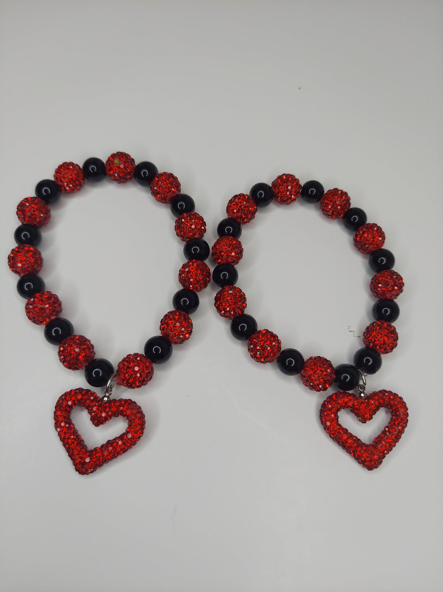 Red and Black Beaded Bracelet with Heart Charm (1pc)
