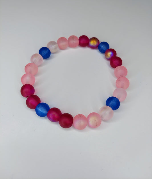 Pink and Blue Glass Beaded Bracelet