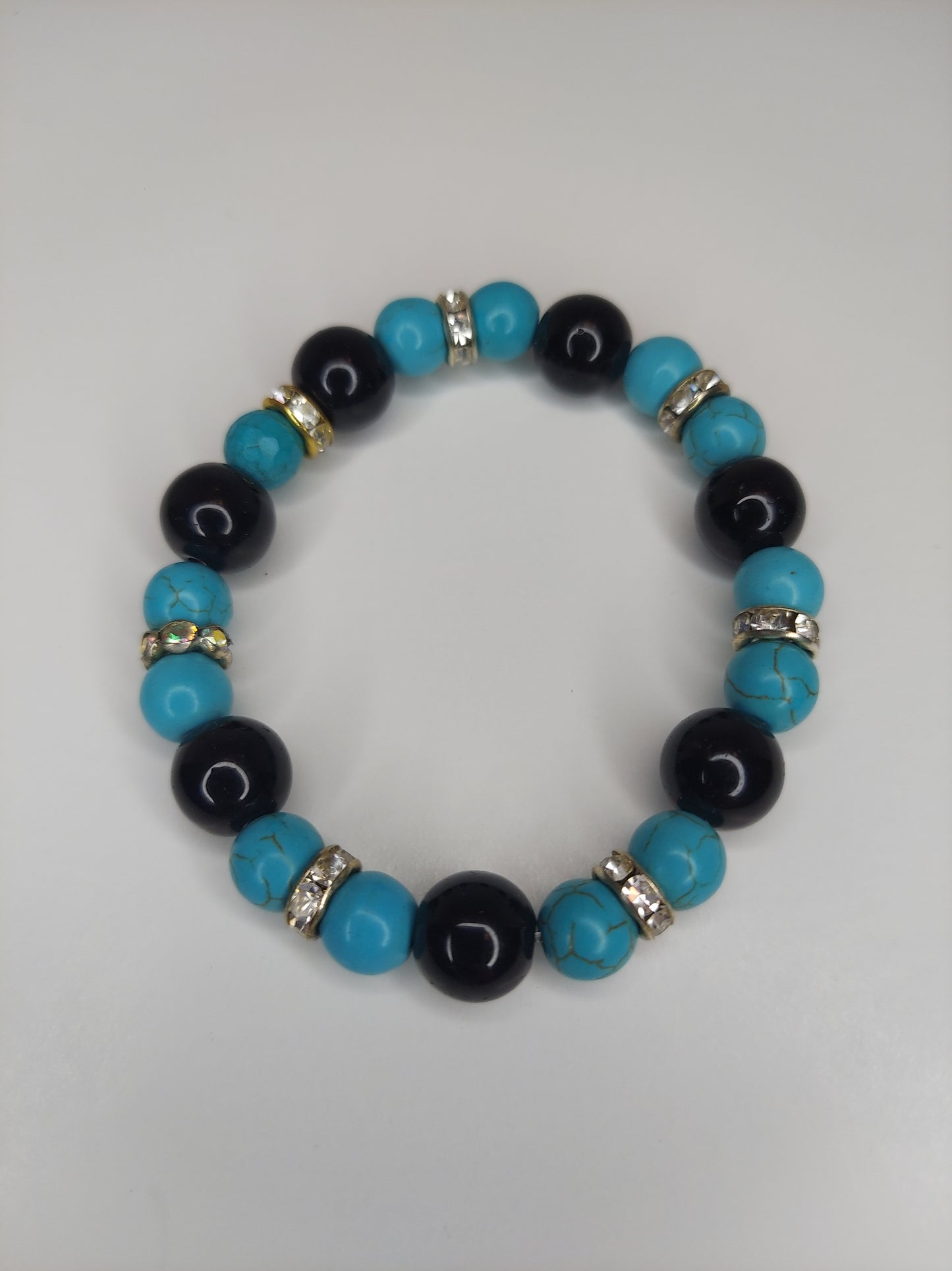 Turquoise Howlite and Black Glass Beaded Bracelet