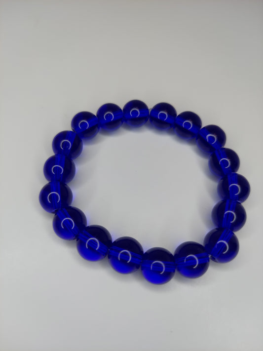 Colbalt Blue 10mm Glass Beaded Bracelet