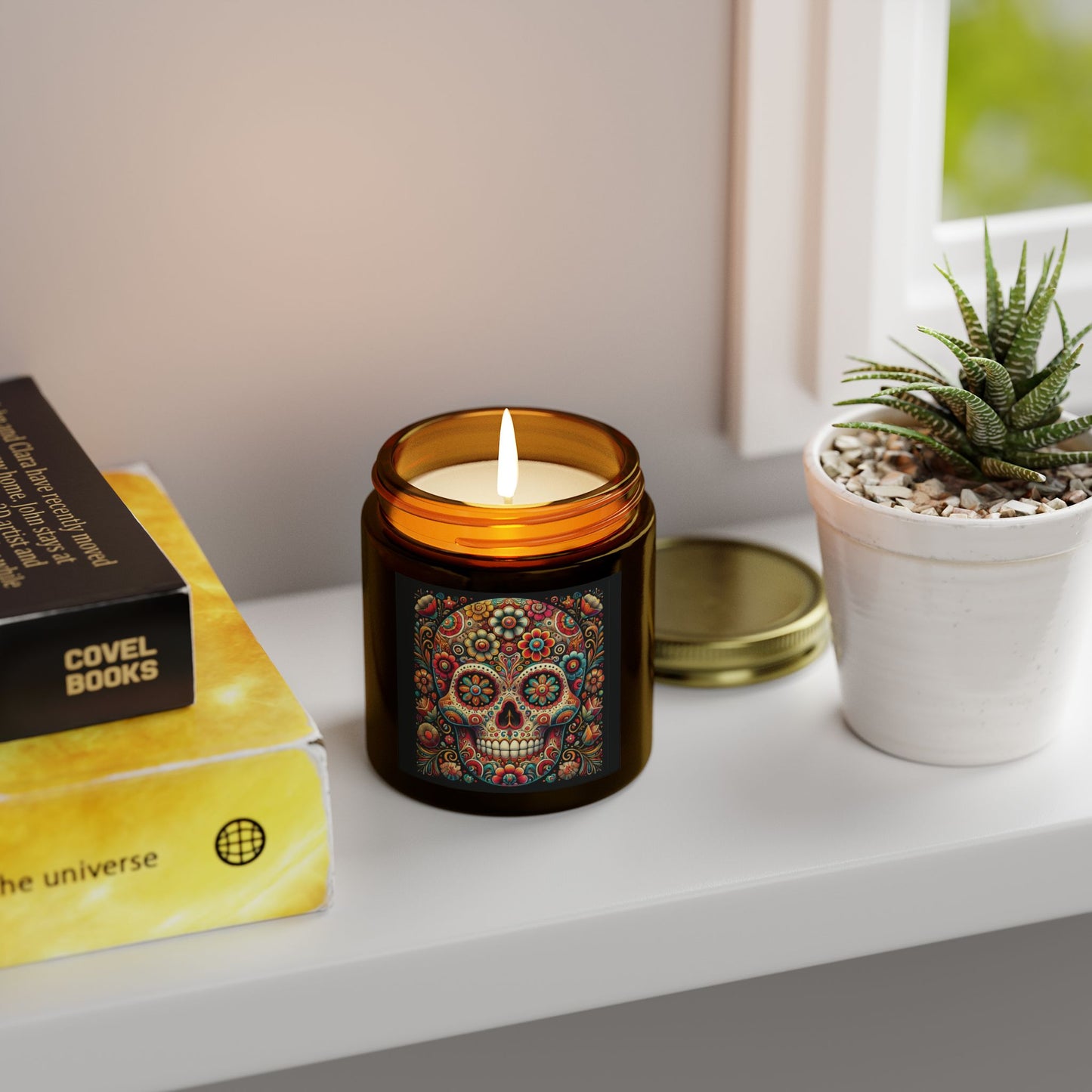 Floral Skull Design- Coconut Apricot Wax Candle  (4oz & 9oz)