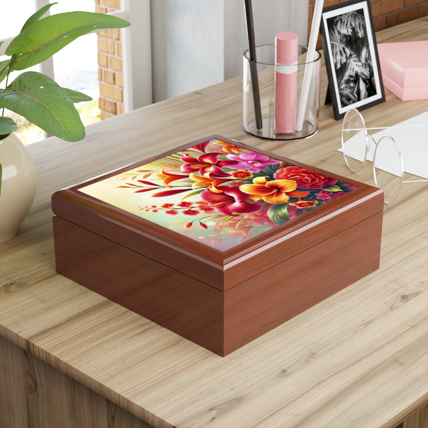 Elegant Floral Jewelry Box - Vibrant Storage for Accessories
