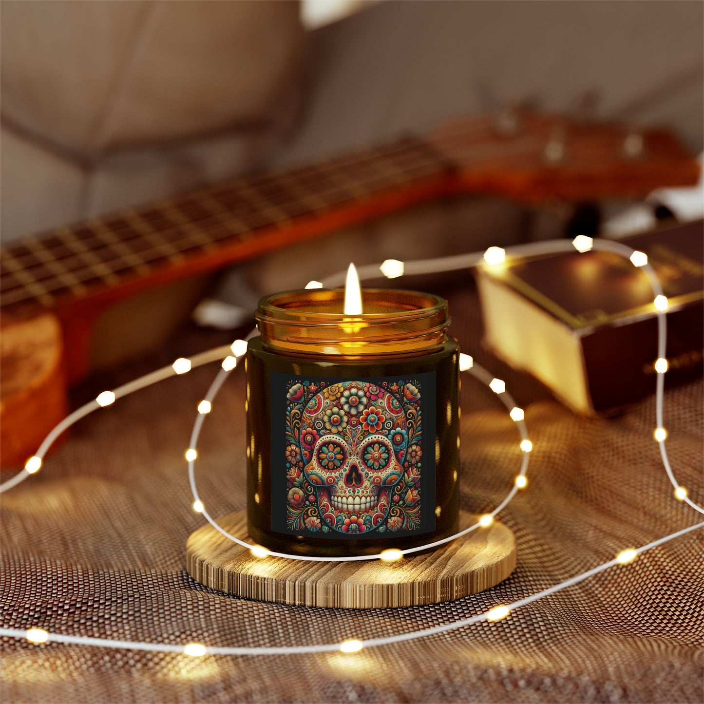 Floral Skull Design- Coconut Apricot Wax Candle  (4oz & 9oz)