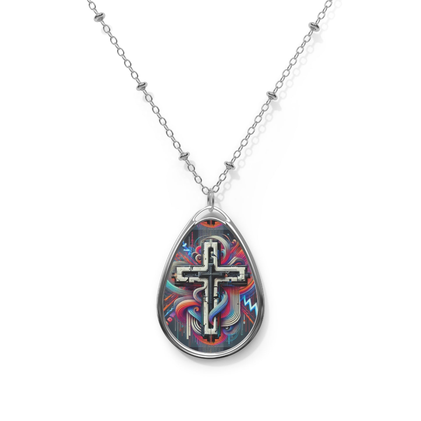 Colorful Cross Oval Necklace - Faith-Inspired Jewelry