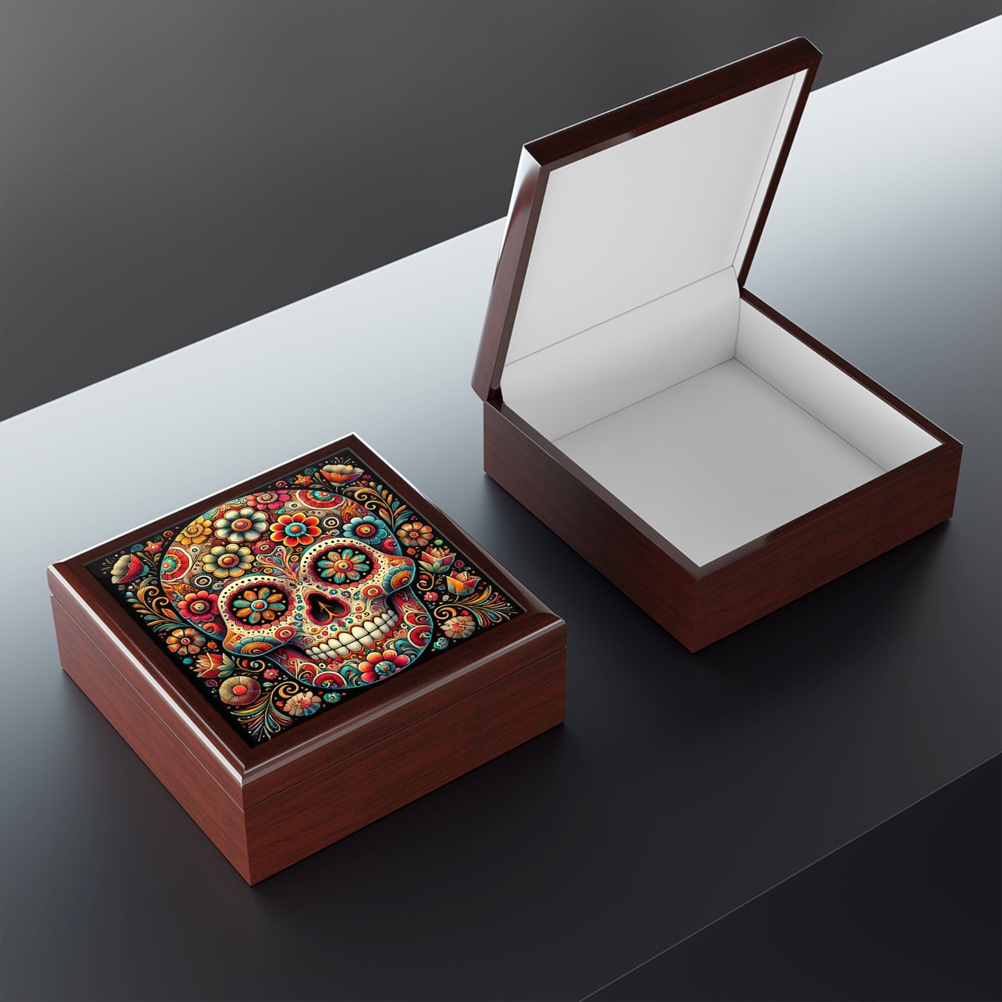 Colorful Sugar Skull Jewelry Box - Elegant Keepsake Organizer