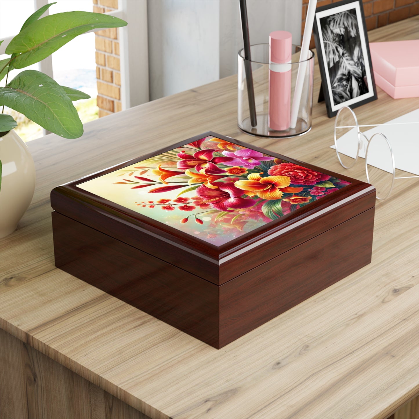 Elegant Floral Jewelry Box - Vibrant Storage for Accessories