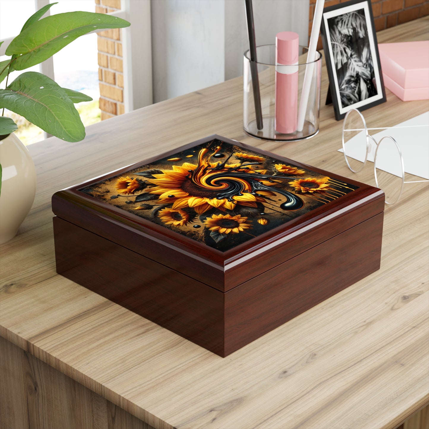Sunflower Artwork Jewelry Box - Elegant Storage for Treasures