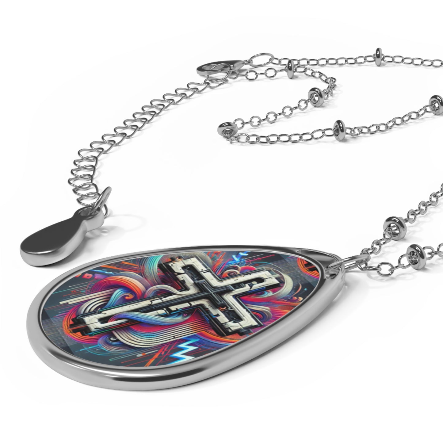 Colorful Cross Oval Necklace - Faith-Inspired Jewelry