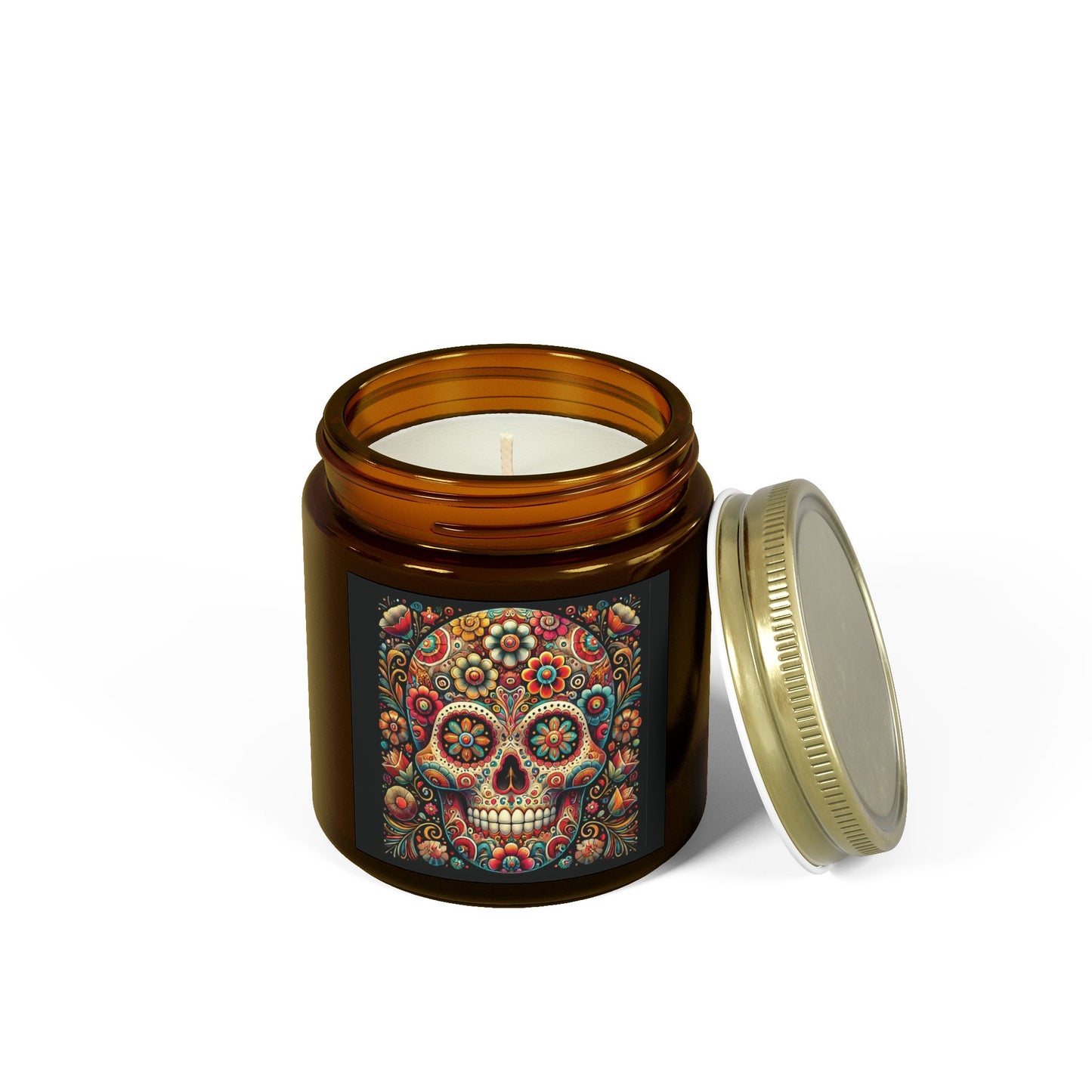 Floral Skull Design- Coconut Apricot Wax Candle  (4oz & 9oz)