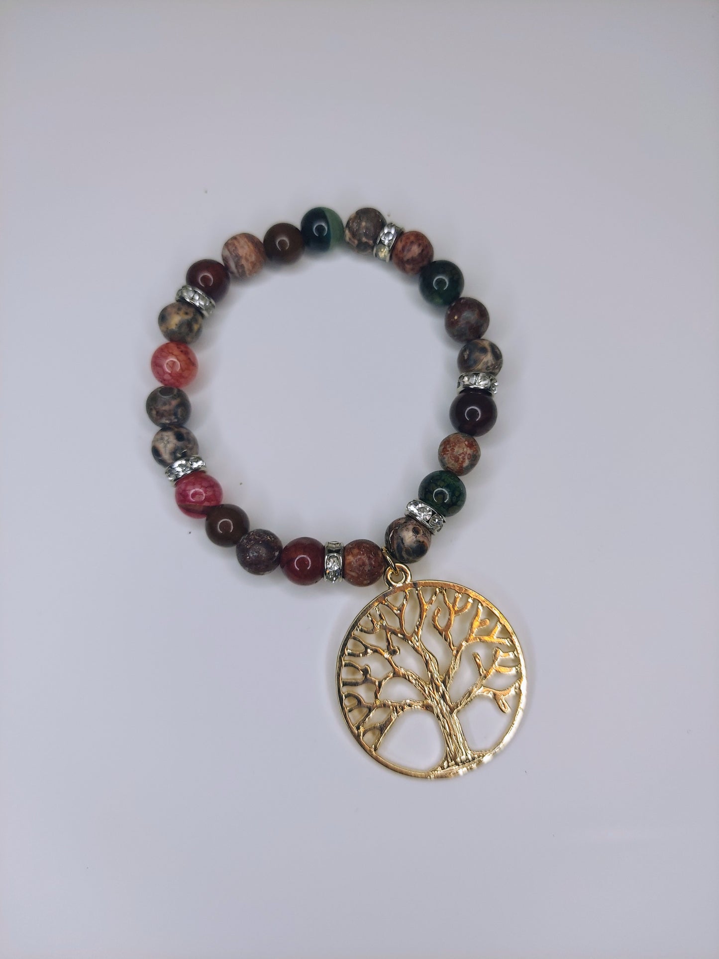 Earth Tones Jasper with Goldtone Tree of Life Charm