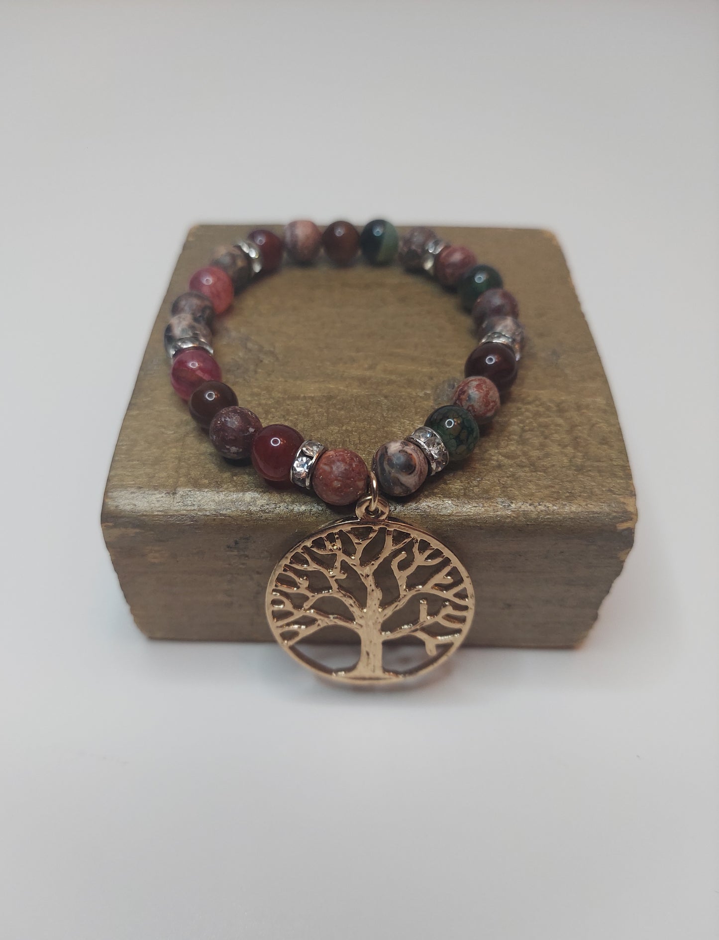 Earth Tones Jasper with Goldtone Tree of Life Charm