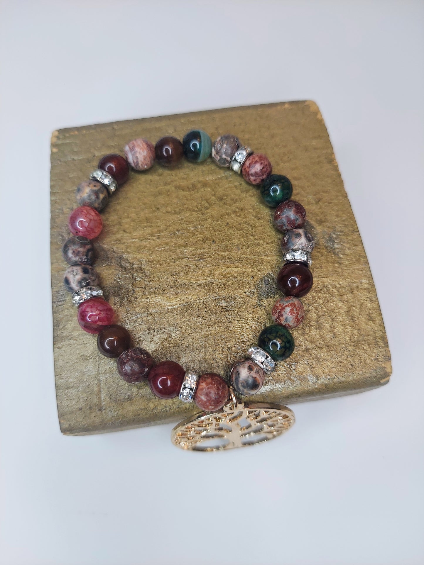 Earth Tones Jasper with Goldtone Tree of Life Charm